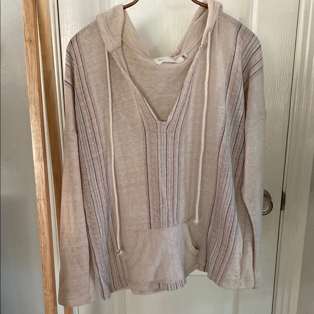 Striped Beige Hoodie with Front Pocket
